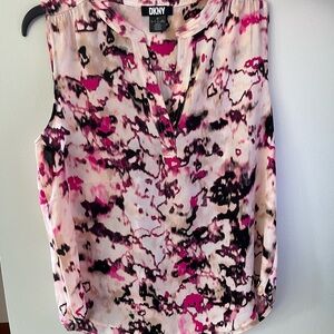 DKNY Women's Abstract Pink and Black Blouse